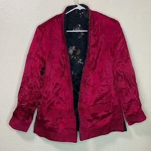 Reversible Quilted Oriental Floral Embroidered Satin Jacket Frog Button